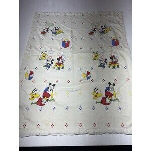 Vintage Disney Baby Receiving Blanket Baby Mickey Minnie Pluto 44x34 1980s